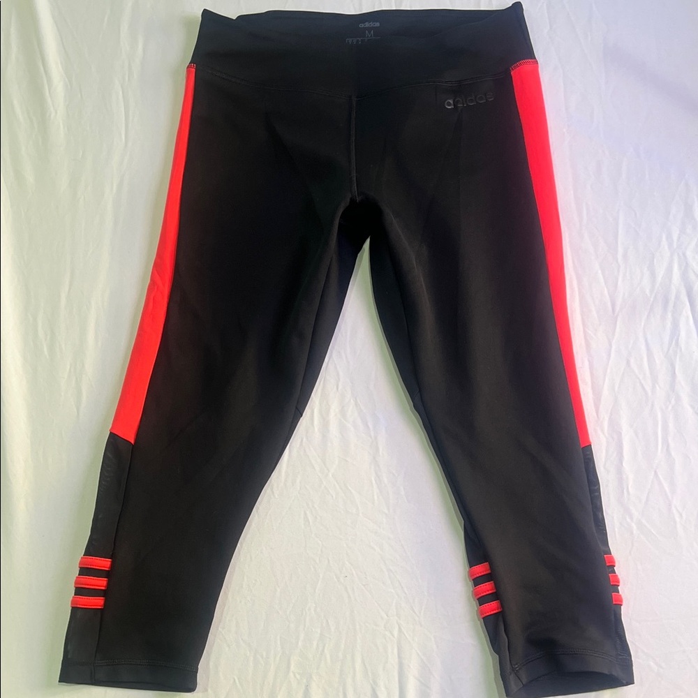 Adidas Women's Black Leggings with Bold Red Accents